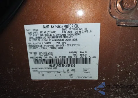 2020 Ford Ecosport Se from USA, damaged, VIN MAJ6S3GL8LC389856